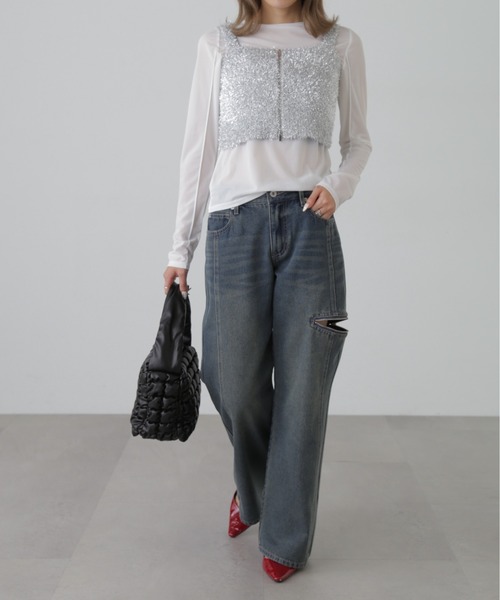 FREE'S MART(フリーズマート)の「ローライズパネルカットデニム(デニムパンツ・レディース・ケミカルウォッシュ/ブルー系その他・SMALL/MEDIUM)」の9枚目の写真