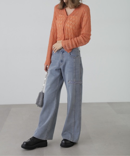 FREE'S MART(フリーズマート)の「ローライズパネルカットデニム(デニムパンツ・レディース・ケミカルウォッシュ/ブルー系その他・SMALL/MEDIUM)」の19枚目の写真