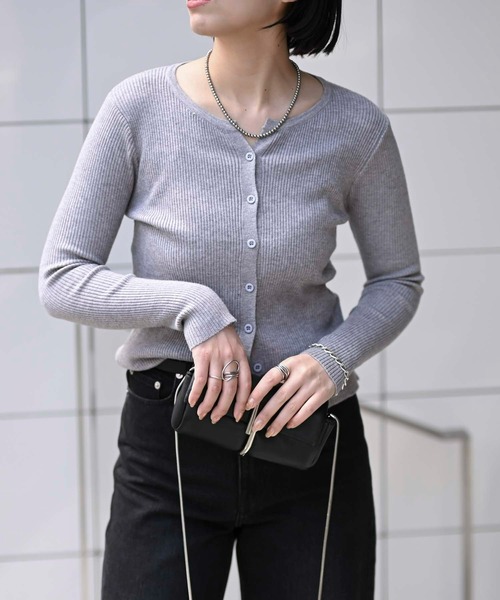セール】フロントボタンリブVネックニット（カーディガン/トップス
