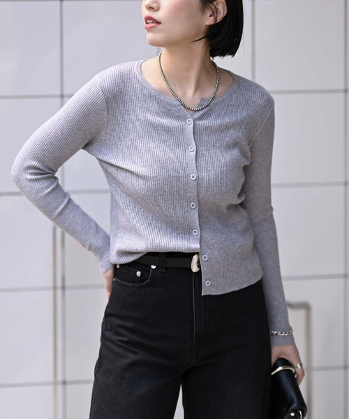 セール】フロントボタンリブVネックニット（カーディガン/トップス