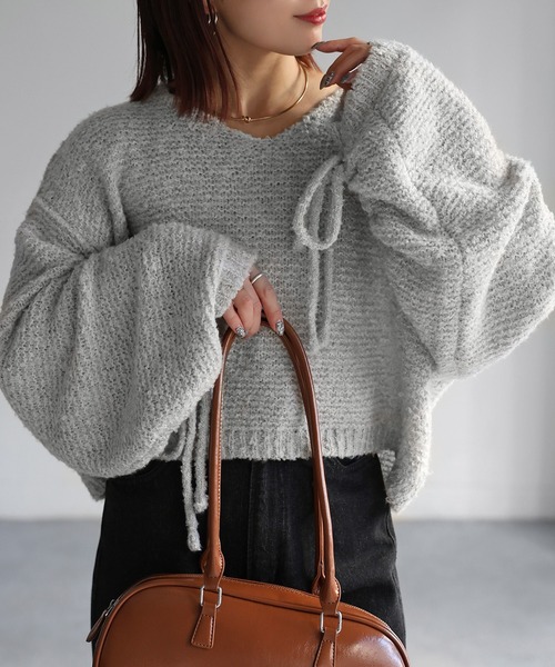 セール】袖ギャザーショート丈ニット（ニット/セーター