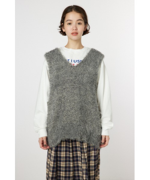 RODEO CROWNS WIDE BOWL（ロデオクラウンズワイドボウル）の「シャギーニットベスト（ベスト・レディース・ブルー/アイボリー/ダークグレー・FREE）」の3枚目の写真