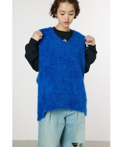 RODEO CROWNS WIDE BOWL（ロデオクラウンズワイドボウル）の「シャギーニットベスト（ベスト・レディース・ブルー/アイボリー/ダークグレー・FREE）」の4枚目の写真