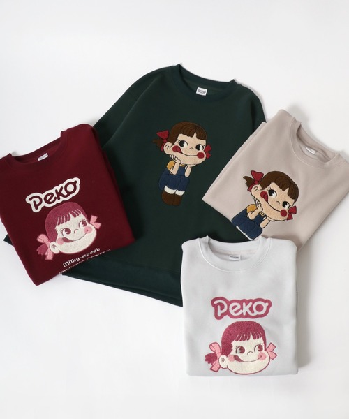 Peko/ペコ 裏起毛 サガラ刺繍 クルーネックスウェット レディース