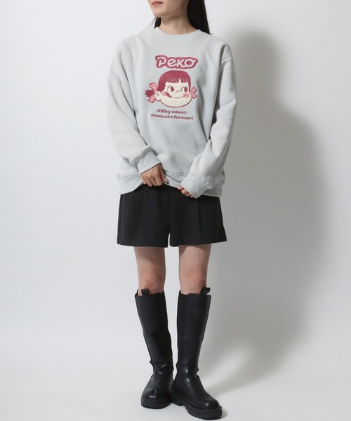 Peko/ペコ 裏起毛 サガラ刺繍 クルーネックスウェット レディース