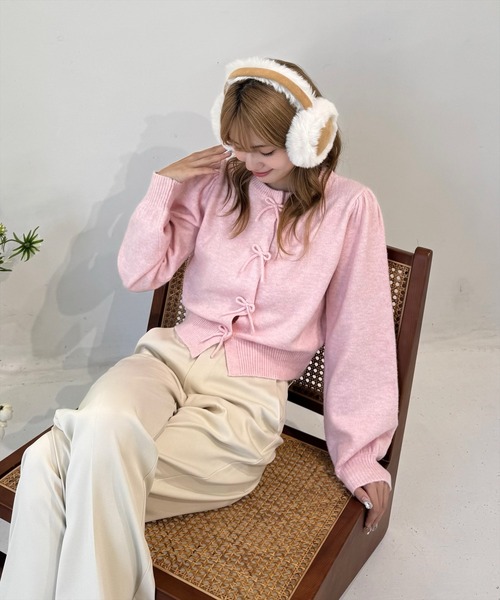 clear（クリア）の「リボンニットカーディガン [甘めコーデ 着心地抜群]≪再入荷≫（カーディガン/ボレロ・レディース・サックスブルー/ピンク/アイボリー・F）」の15枚目の写真