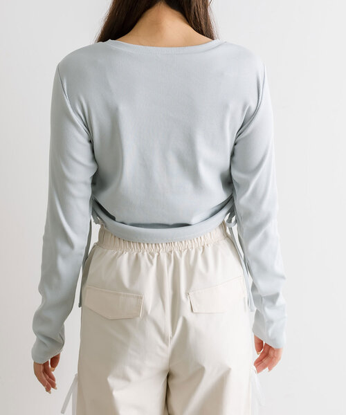 OLIVE des OLIVE（オリーブデオリーブ）の「テレコ裾脇ドロストTシャツ（Tシャツ/カットソー・レディース・スミクロ/オフホワイト/トップグレー/サックスブルー・FREE）」の18枚目の写真