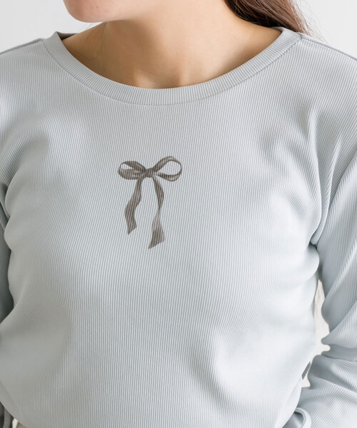 OLIVE des OLIVE（オリーブデオリーブ）の「テレコ裾脇ドロストTシャツ（Tシャツ/カットソー・レディース・スミクロ/オフホワイト/トップグレー/サックスブルー・FREE）」の20枚目の写真