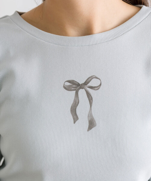 OLIVE des OLIVE（オリーブデオリーブ）の「テレコ裾脇ドロストTシャツ（Tシャツ/カットソー・レディース・スミクロ/オフホワイト/トップグレー/サックスブルー・FREE）」の21枚目の写真