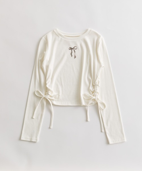 OLIVE des OLIVE（オリーブデオリーブ）の「テレコ裾脇ドロストTシャツ（Tシャツ/カットソー・レディース・スミクロ/オフホワイト/トップグレー/サックスブルー・FREE）」の5枚目の写真