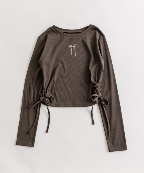 OLIVE des OLIVE（オリーブデオリーブ）の「テレコ裾脇ドロストTシャツ（Tシャツ/カットソー・レディース・スミクロ/オフホワイト/トップグレー/サックスブルー・FREE）」の6枚目の写真