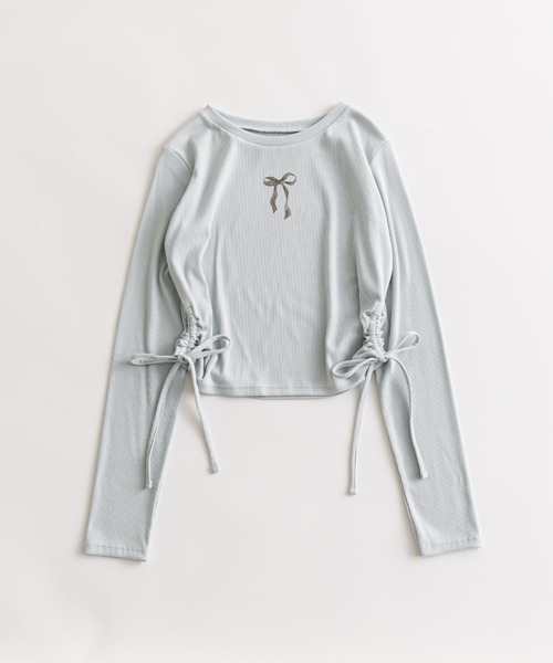 OLIVE des OLIVE（オリーブデオリーブ）の「テレコ裾脇ドロストTシャツ（Tシャツ/カットソー・レディース・スミクロ/オフホワイト/トップグレー/サックスブルー・FREE）」の7枚目の写真