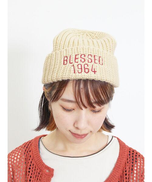 Samansa Mos2(サマンサ モスモス)の「ロゴ刺繍ニット帽(ハット・レディース・オフホワイト/モカ・F)」の1枚目の写真