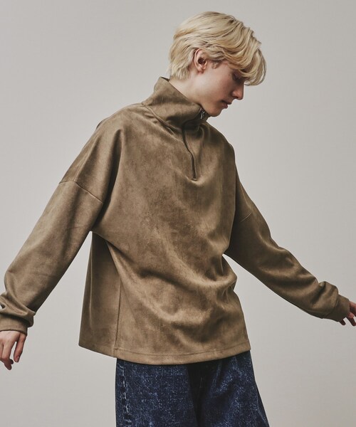 tk.TAKEO KIKUCHI（ティーケータケオキクチ）の「スエード調プチドルマンハーフジップカットソー（Tシャツ/カットソー・メンズ・チャコールグレー/ブルー/ライトグレー/ベージュ/ライトパープル/ネイビー/ブラック/モスグリーン・01/02/03）」の5枚目の写真