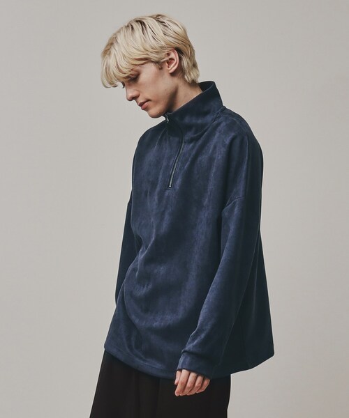tk.TAKEO KIKUCHI（ティーケータケオキクチ）の「スエード調プチドルマンハーフジップカットソー（Tシャツ/カットソー・メンズ・チャコールグレー/ブルー/ライトグレー/ベージュ/ライトパープル/ネイビー/ブラック/モスグリーン・01/02/03）」の7枚目の写真