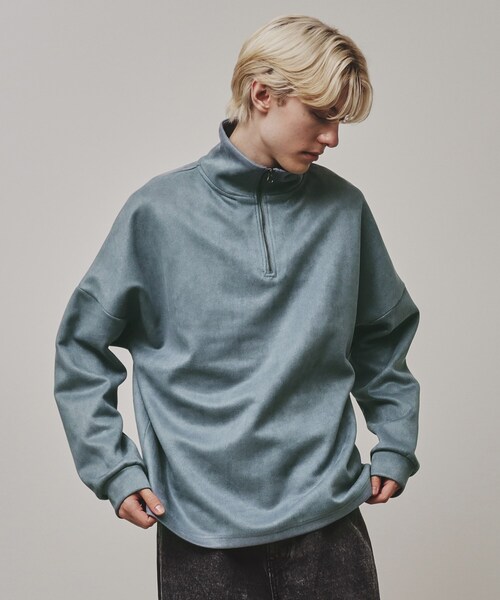 tk.TAKEO KIKUCHI（ティーケータケオキクチ）の「スエード調プチドルマンハーフジップカットソー（Tシャツ/カットソー・メンズ・チャコールグレー/ブルー/ライトグレー/ベージュ/ライトパープル/ネイビー/ブラック/モスグリーン・01/02/03）」の8枚目の写真