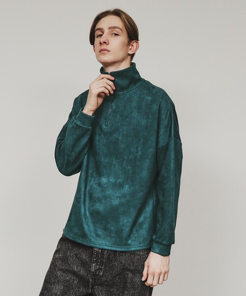 tk.TAKEO KIKUCHI（ティーケータケオキクチ）の「スエード調プチドルマンハーフジップカットソー（Tシャツ/カットソー・メンズ・チャコールグレー/ブルー/ライトグレー/ベージュ/ライトパープル/ネイビー/ブラック/モスグリーン・01/02/03）」の6枚目の写真