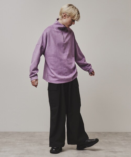 tk.TAKEO KIKUCHI（ティーケータケオキクチ）の「スエード調プチドルマンハーフジップカットソー（Tシャツ/カットソー・メンズ・チャコールグレー/ブルー/ライトグレー/ベージュ/ライトパープル/ネイビー/ブラック/モスグリーン・01/02/03）」の9枚目の写真