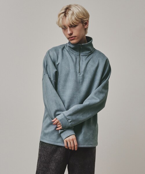 tk.TAKEO KIKUCHI（ティーケータケオキクチ）の「スエード調プチドルマンハーフジップカットソー（Tシャツ/カットソー・メンズ・チャコールグレー/ブルー/ライトグレー/ベージュ/ライトパープル/ネイビー/ブラック/モスグリーン・01/02/03）」の12枚目の写真