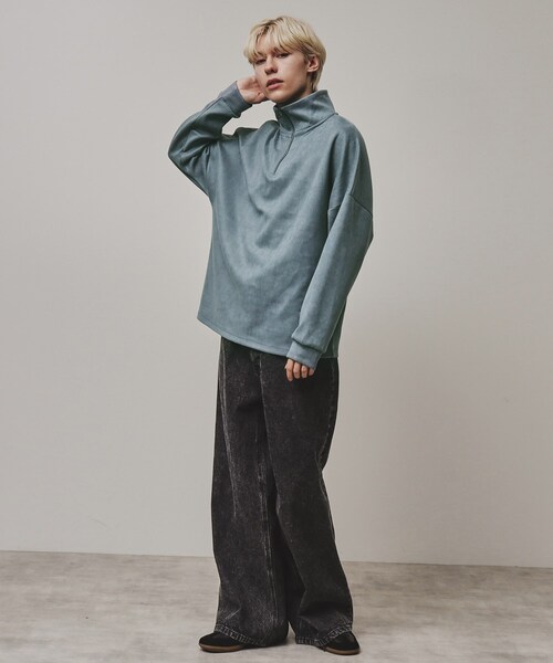 tk.TAKEO KIKUCHI（ティーケータケオキクチ）の「スエード調プチドルマンハーフジップカットソー（Tシャツ/カットソー・メンズ・チャコールグレー/ブルー/ライトグレー/ベージュ/ライトパープル/ネイビー/ブラック/モスグリーン・01/02/03）」の14枚目の写真