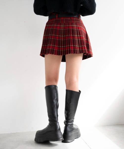 セール】DISPARK/ベルト付きチェックプリーツミニスカパン（スカート