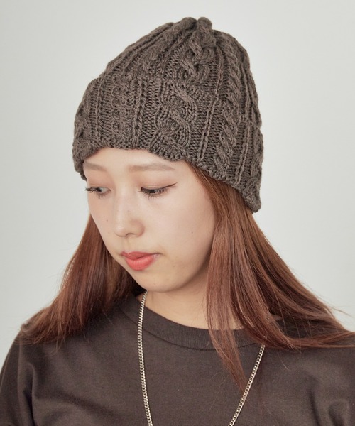 HIGHLAND 2000（ハイランドトゥーサウザンド）の「HIGHLAND2000/ハイランド2000 Bobcap MerinoWool メリノウール ニット帽（ニットキャップ/ビーニー・レディース・ブラウン/ホワイト/ブラック/ライトグレー・FREE）」の8枚目の写真