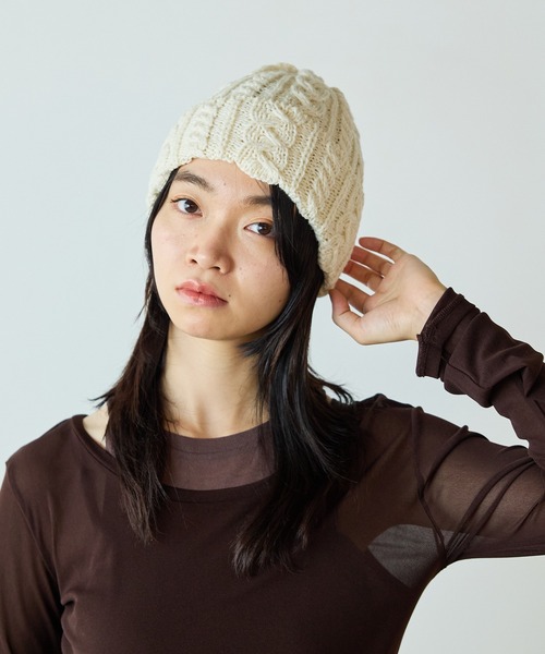 HIGHLAND 2000（ハイランドトゥーサウザンド）の「HIGHLAND2000/ハイランド2000 Bobcap MerinoWool メリノウール ニット帽（ニットキャップ/ビーニー・レディース・ブラウン/ホワイト/ブラック/ライトグレー・FREE）」の11枚目の写真