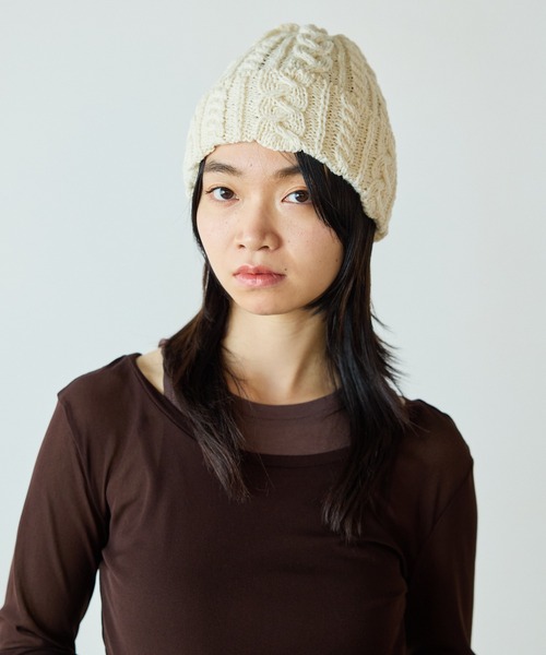 HIGHLAND 2000（ハイランドトゥーサウザンド）の「HIGHLAND2000/ハイランド2000 Bobcap MerinoWool メリノウール ニット帽（ニットキャップ/ビーニー・レディース・ブラウン/ホワイト/ブラック/ライトグレー・FREE）」の12枚目の写真