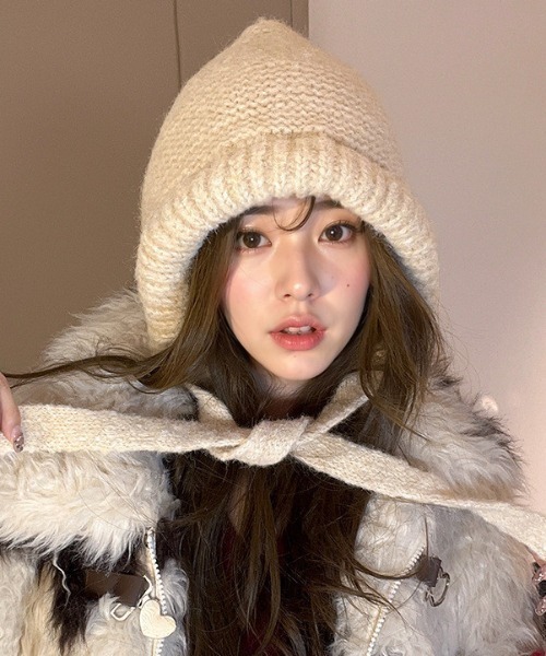 セール】手編み風ノルディック柄ドロストニット帽（ニットキャップ