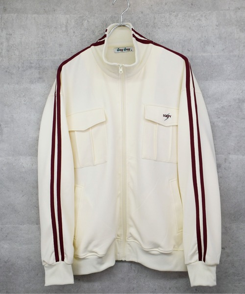 Soupy Soupy(スーピースーピー)の「【Soupy Soupy】sleeve line one point logo track jacket/袖ライン ワンポイント 刺繍 トラックジャケット レディース メンズ(ジャージ・メンズ・ネイビー/ブラウン/オフホワイト・L/M)」の4枚目の写真