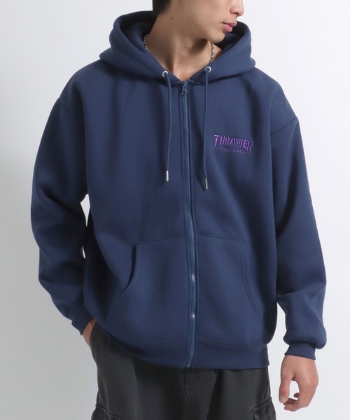 THRASHER（スラッシャー）の「THRASHER（スラッシャー）ブランドロゴワンポイント刺繍ジップアップスウェットパーカー メンズ レディース/フーディー（パーカー・メンズ・ネイビー/ホワイト/アッシュグレー/ブラック/アイボリー/ワイン/ブラウン・M/L/LL）」の8枚目の写真