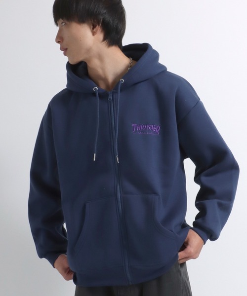 THRASHER（スラッシャー）の「THRASHER（スラッシャー）ブランドロゴワンポイント刺繍ジップアップスウェットパーカー メンズ レディース/フーディー（パーカー・メンズ・ネイビー/ホワイト/アッシュグレー/ブラック/アイボリー/ワイン/ブラウン・M/L/LL）」の12枚目の写真