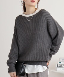 ボートネック畔編みセーター