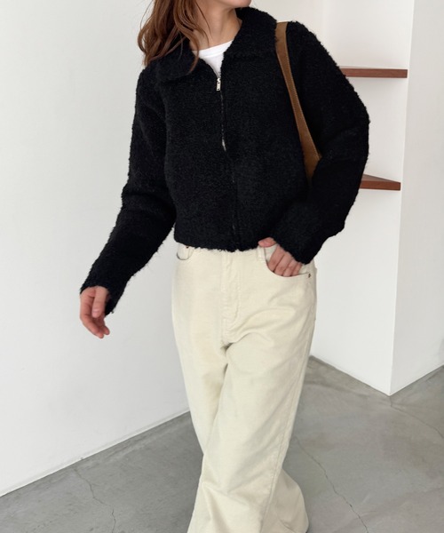 CANAL JEAN（キャナルジーン）の「El mar　ブークレニットジップジャケット（カーディガン/ボレロ・レディース・ブラック/ベージュ・ONE SIZE）」の3枚目の写真