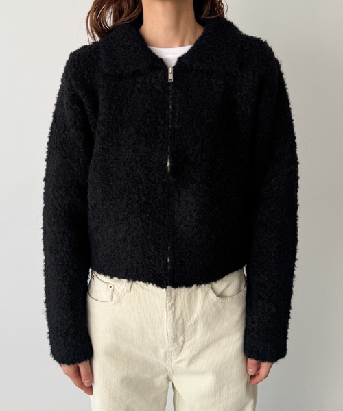 CANAL JEAN（キャナルジーン）の「El mar　ブークレニットジップジャケット（カーディガン/ボレロ・レディース・ブラック/ベージュ・ONE SIZE）」の6枚目の写真