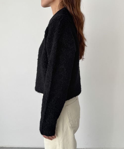 CANAL JEAN（キャナルジーン）の「El mar　ブークレニットジップジャケット（カーディガン/ボレロ・レディース・ブラック/ベージュ・ONE SIZE）」の7枚目の写真