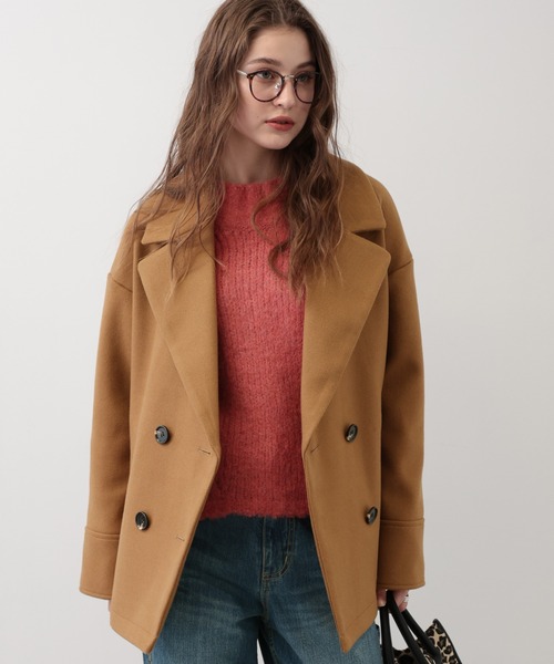 saloon(サルーン)の「SALOON(サルーン)/ショートPコート(ピーコート・レディース・キャメル/グレー/オフホワイト・FREE)」の3枚目の写真