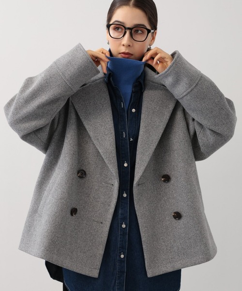 saloon(サルーン)の「SALOON(サルーン)/ショートPコート(ピーコート・レディース・キャメル/グレー/オフホワイト・FREE)」の2枚目の写真