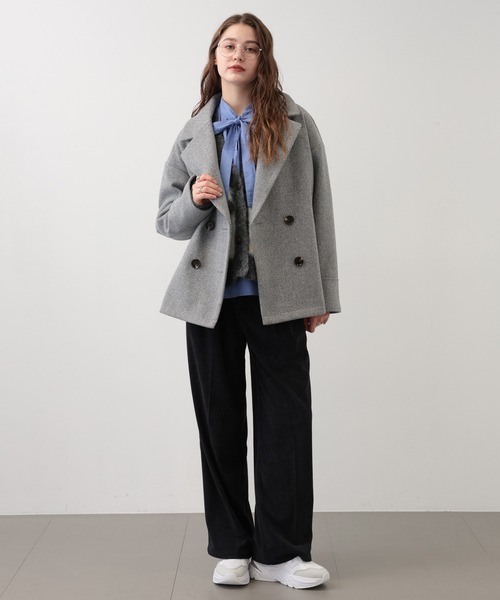 saloon(サルーン)の「SALOON(サルーン)/ショートPコート(ピーコート・レディース・キャメル/グレー/オフホワイト・FREE)」の4枚目の写真