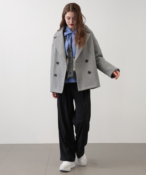 saloon(サルーン)の「SALOON(サルーン)/ショートPコート(ピーコート・レディース・キャメル/グレー/オフホワイト・FREE)」の5枚目の写真