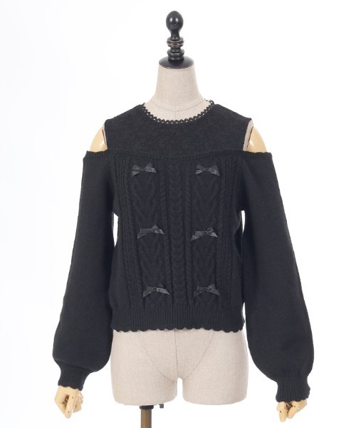 axes femme POETIQUE（アクシーズファムポエティック）の「メニーリボン肩あきニットＰＯ（ニット/セーター・レディース・ブラック/ピンク/キナリ・MEDIUM）」の7枚目の写真