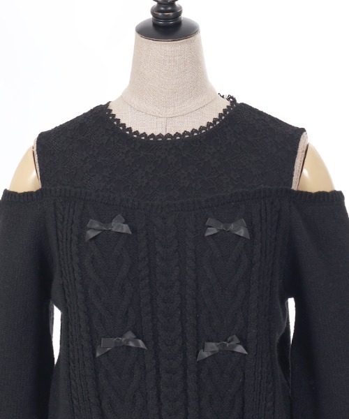 axes femme POETIQUE（アクシーズファムポエティック）の「メニーリボン肩あきニットＰＯ（ニット/セーター・レディース・ブラック/ピンク/キナリ・MEDIUM）」の10枚目の写真