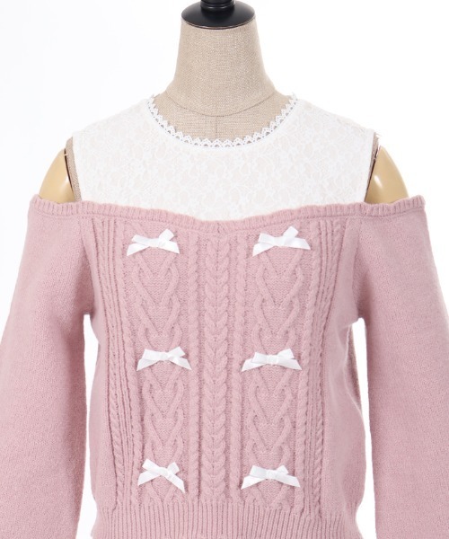 axes femme POETIQUE（アクシーズファムポエティック）の「メニーリボン肩あきニットＰＯ（ニット/セーター・レディース・ブラック/ピンク/キナリ・MEDIUM）」の18枚目の写真