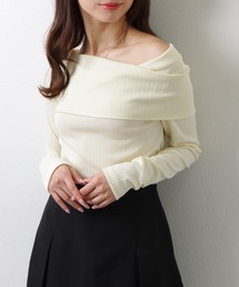 メロウフリル オフショルダー テレコ ニット トップス