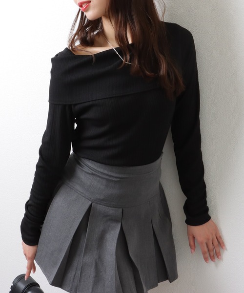 Lace Ladies（レースレディース）の「メロウフリル オフショルダー テレコ ニット トップス（Tシャツ/カットソー・レディース・アイボリー/ブラック・FREE）」の4枚目の写真