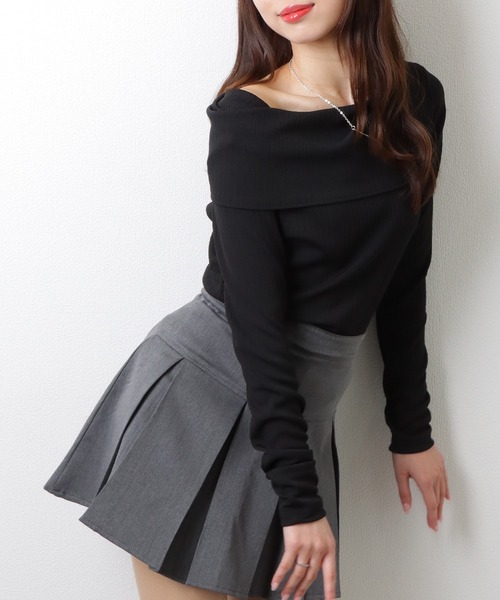 Lace Ladies（レースレディース）の「メロウフリル オフショルダー テレコ ニット トップス（Tシャツ/カットソー・レディース・アイボリー/ブラック・FREE）」の6枚目の写真