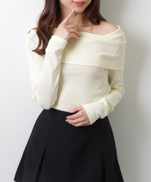 Lace Ladies（レースレディース）の「メロウフリル オフショルダー テレコ ニット トップス（Tシャツ/カットソー・レディース・アイボリー/ブラック・FREE）」の10枚目の写真