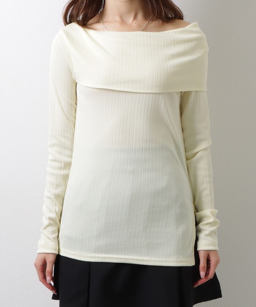 Lace Ladies（レースレディース）の「メロウフリル オフショルダー テレコ ニット トップス（Tシャツ/カットソー・レディース・アイボリー/ブラック・FREE）」の12枚目の写真