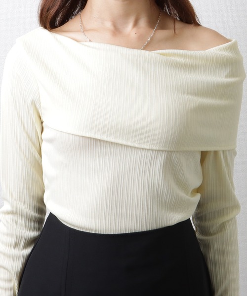 Lace Ladies（レースレディース）の「メロウフリル オフショルダー テレコ ニット トップス（Tシャツ/カットソー・レディース・アイボリー/ブラック・FREE）」の15枚目の写真