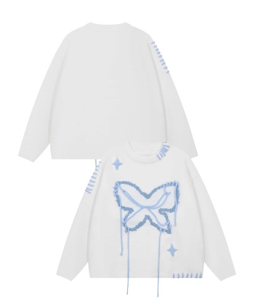 ニット セーター 「HOOK」for　girls　クレイジーステッチバターフライニット レディース aimoha｜【HOOK】for girls クレイジーステッチバターフライ